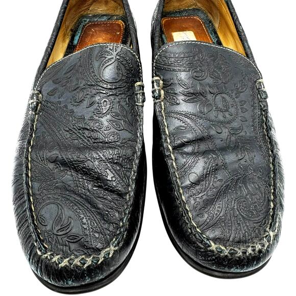 MARTIN DINGMAN Men 10 Black Leather Paisley Embossed Slip On Loafer Driving Shoe main image 4